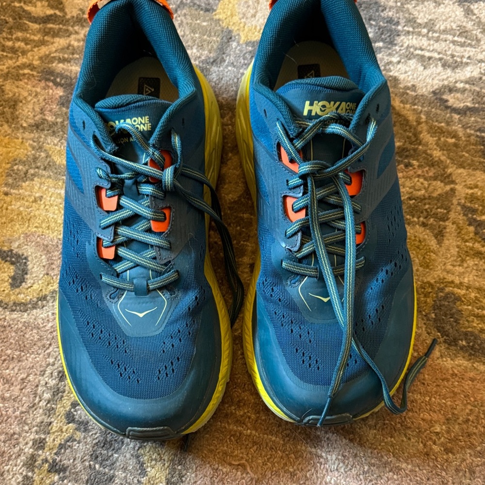 Hoka Men's Blue and Yellow Athletic Shoes